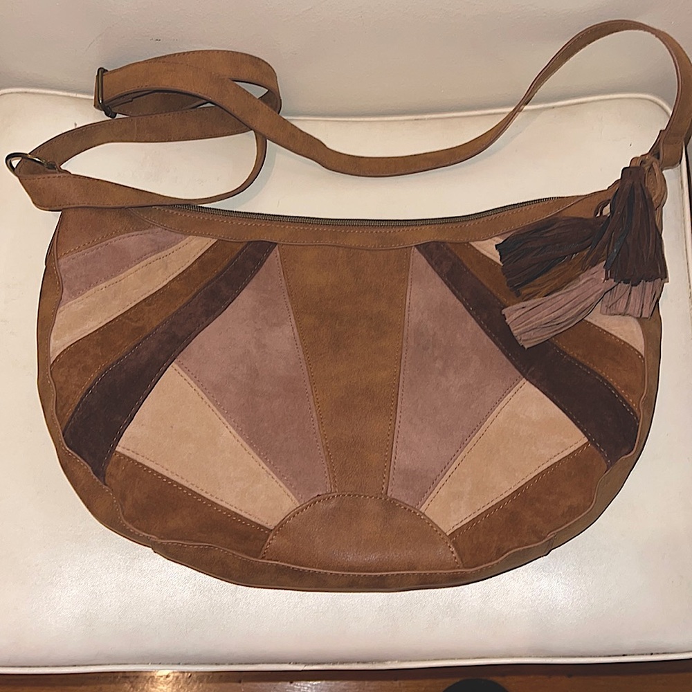 Vintage Style Hobo Bag in multicolored brown suede